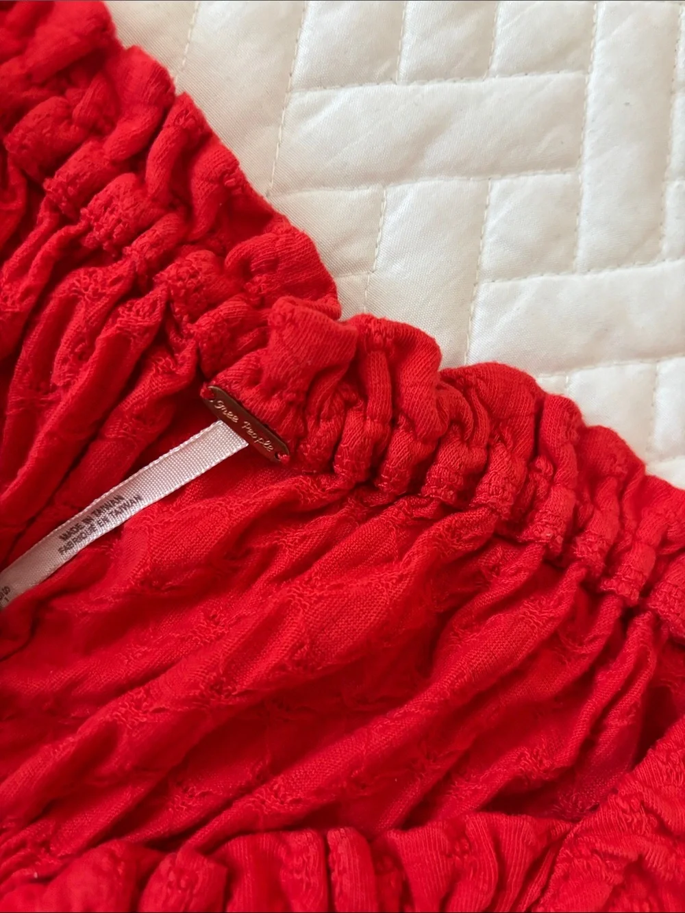 Free People Red Puff-Sleeve Button-Front Top